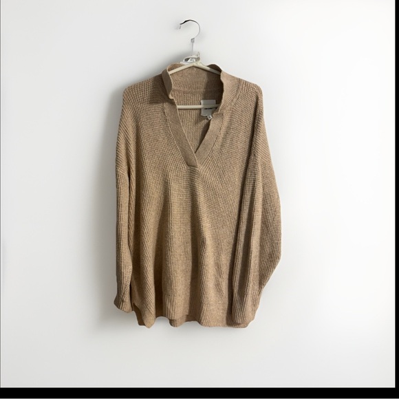 Aerie V-Neck Sweater in Warm Tan - Picture 1 of 5